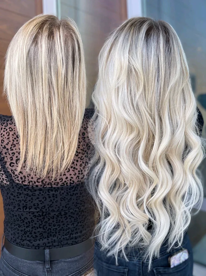 Before and after hair extensions